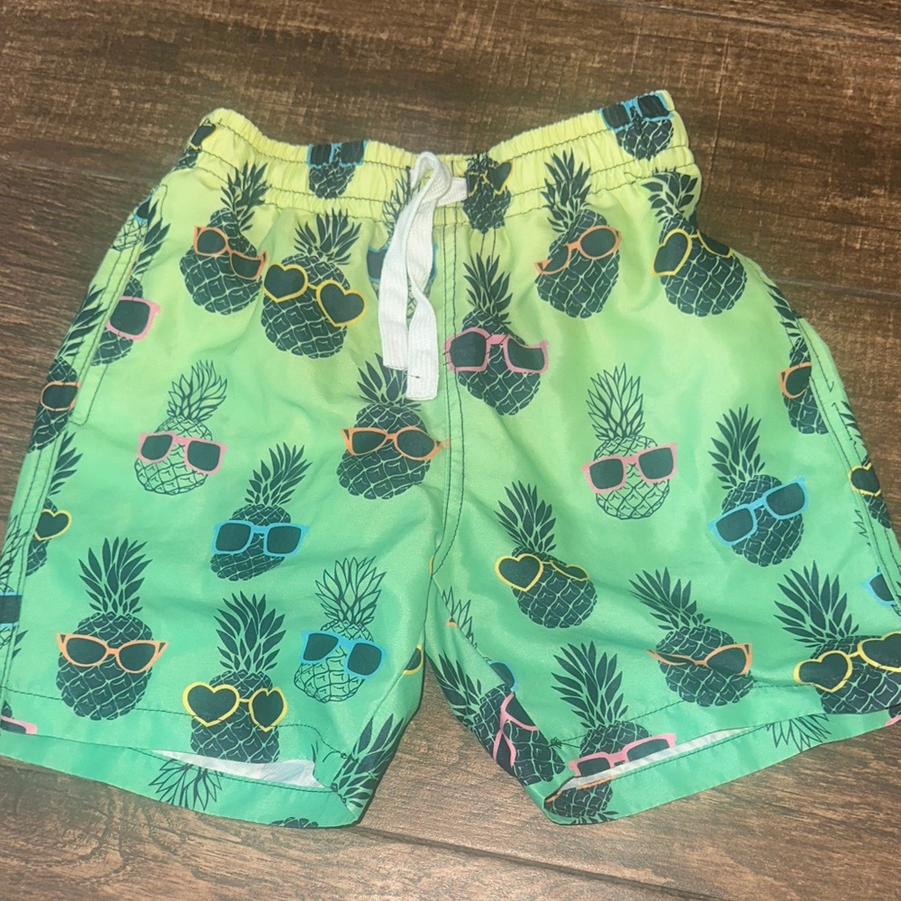 Kids Pineapple Print Green swim Shorts